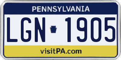 PA license plate LGN1905