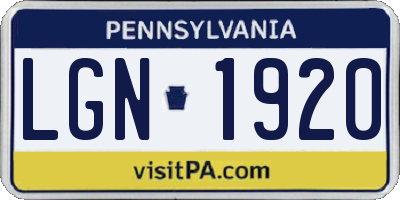 PA license plate LGN1920
