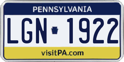 PA license plate LGN1922