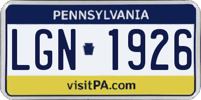PA license plate LGN1926
