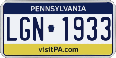 PA license plate LGN1933