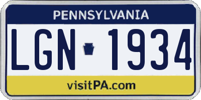 PA license plate LGN1934