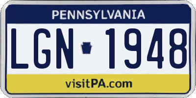 PA license plate LGN1948