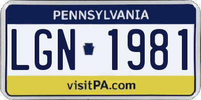 PA license plate LGN1981