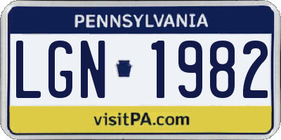 PA license plate LGN1982