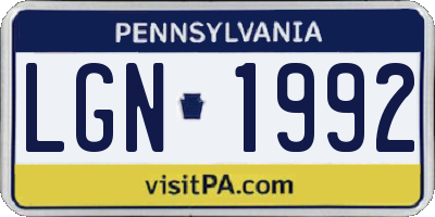 PA license plate LGN1992