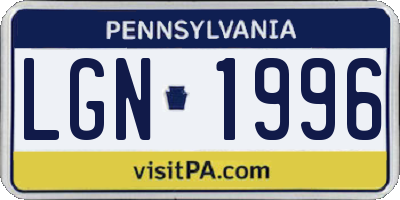 PA license plate LGN1996