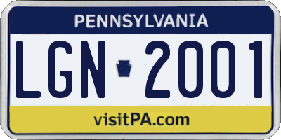 PA license plate LGN2001