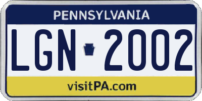 PA license plate LGN2002