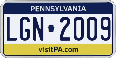 PA license plate LGN2009