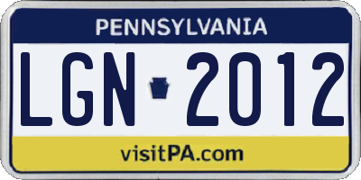 PA license plate LGN2012