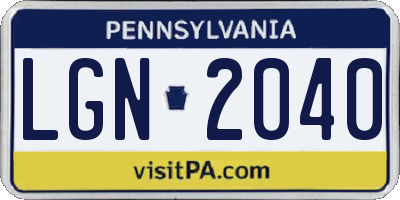PA license plate LGN2040