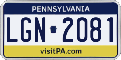 PA license plate LGN2081