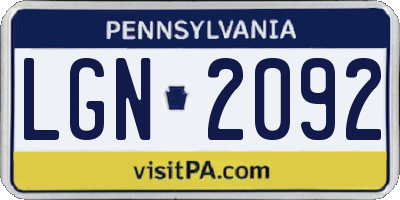 PA license plate LGN2092