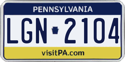 PA license plate LGN2104