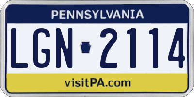 PA license plate LGN2114