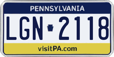 PA license plate LGN2118