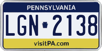 PA license plate LGN2138
