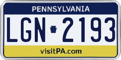 PA license plate LGN2193