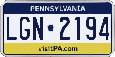 PA license plate LGN2194