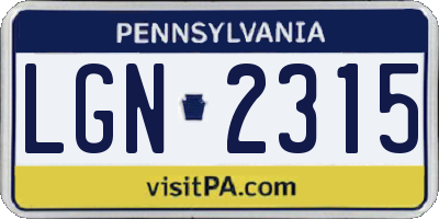 PA license plate LGN2315