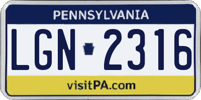 PA license plate LGN2316