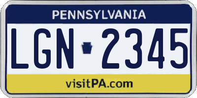 PA license plate LGN2345