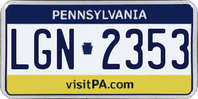 PA license plate LGN2353