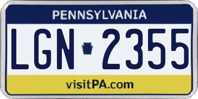 PA license plate LGN2355