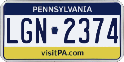 PA license plate LGN2374