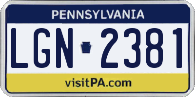 PA license plate LGN2381