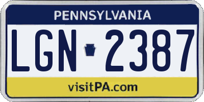 PA license plate LGN2387