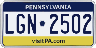 PA license plate LGN2502