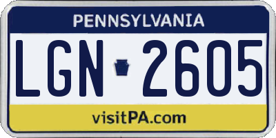PA license plate LGN2605