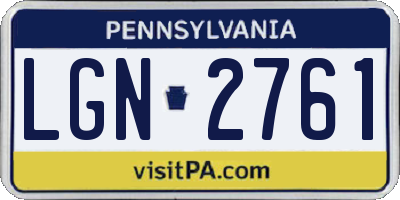 PA license plate LGN2761
