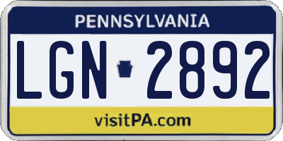 PA license plate LGN2892