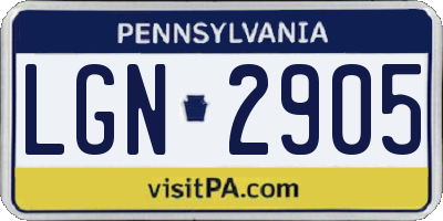 PA license plate LGN2905