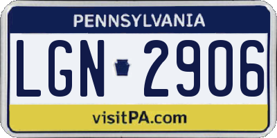 PA license plate LGN2906
