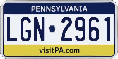 PA license plate LGN2961