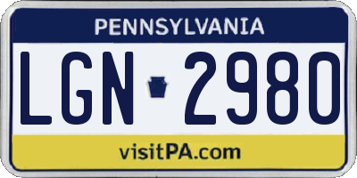 PA license plate LGN2980
