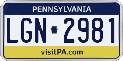 PA license plate LGN2981