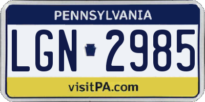 PA license plate LGN2985