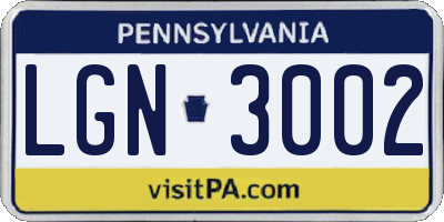 PA license plate LGN3002