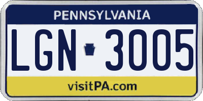 PA license plate LGN3005