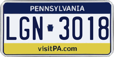 PA license plate LGN3018