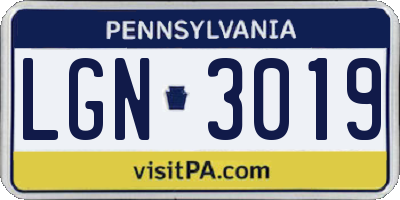 PA license plate LGN3019