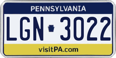 PA license plate LGN3022