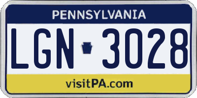 PA license plate LGN3028
