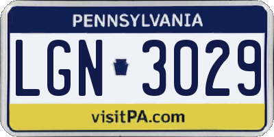 PA license plate LGN3029