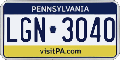 PA license plate LGN3040